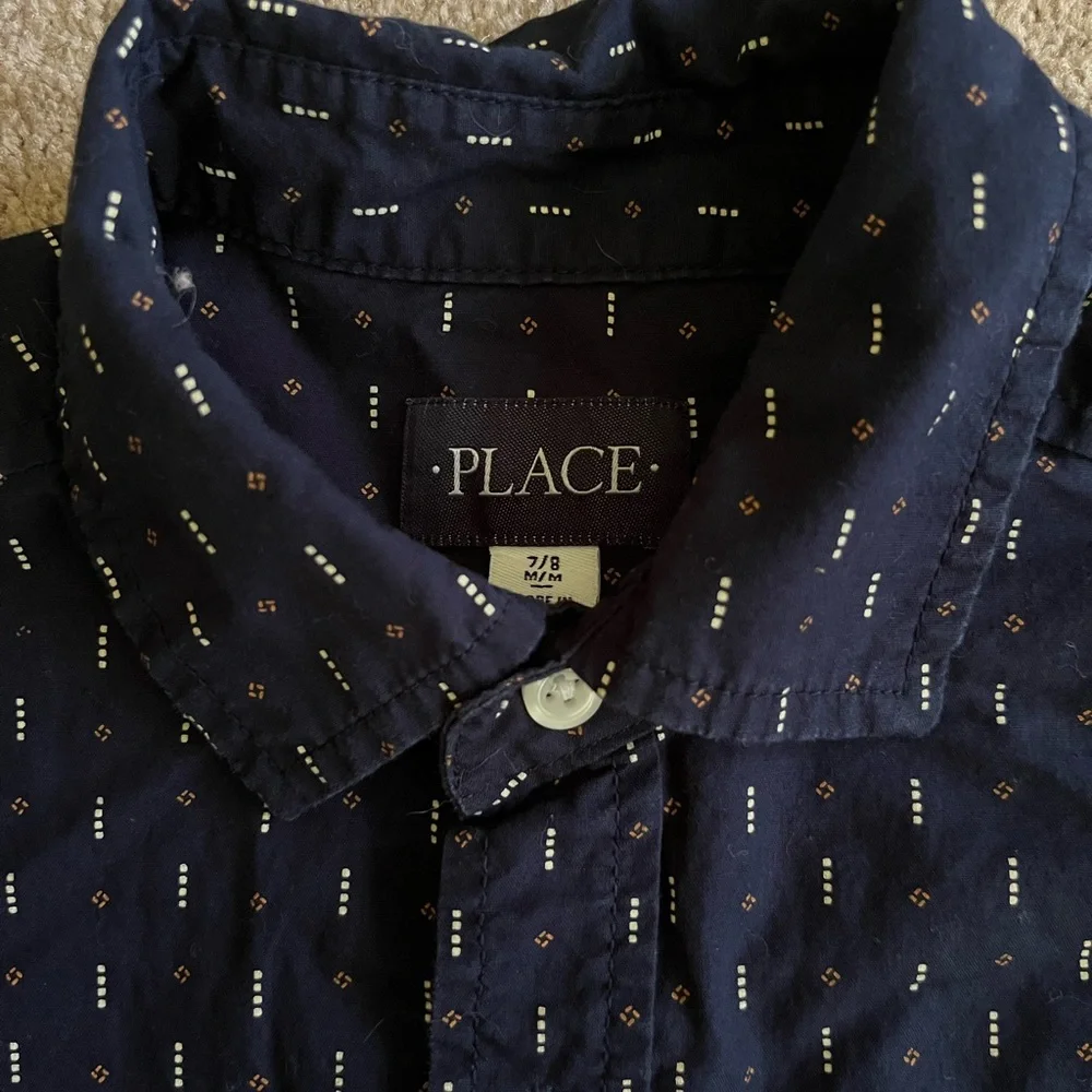 The Children's Place Navy Button-Down Shirt with Dot Stitch Pattern